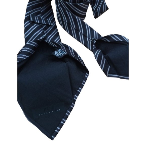HUGO BOSS SELECTION TRIFOLD Black Striped Silk Tie ITALY 62"/ 3.2" EC - Picture 6 of 8